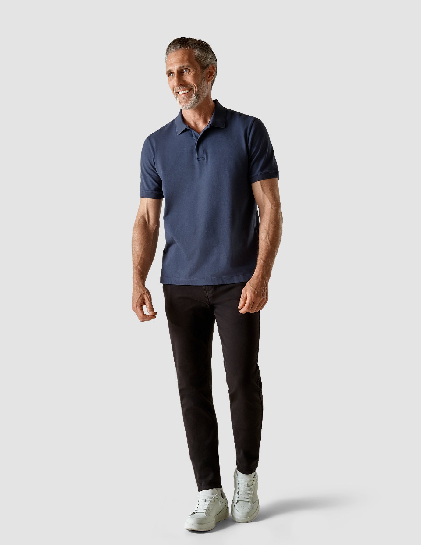 Premium Piquet Polo Shirt for Men - Navy Blue Casual Button-Down Shirt - Breathable Cotton Blend Golf & Business Casual Wear