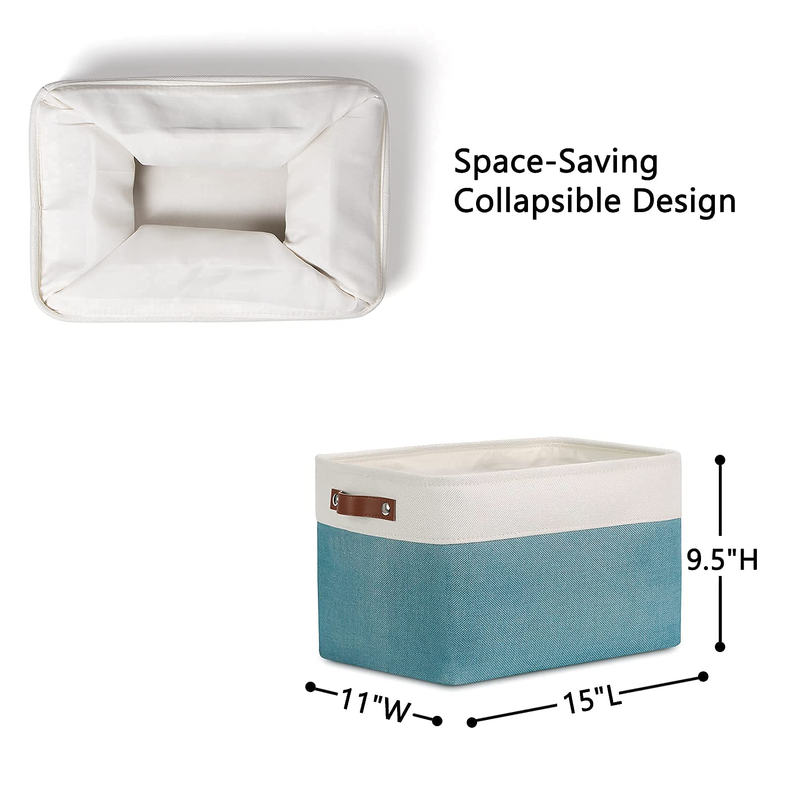 DULLEMELO Collapsible Storage Baskets Set - 3 Medium (15x11x9.5 inches) & 6 Small (11.8x7.9x5.1 inches) Foldable Organizer Bins in White & Teal - Perfect for Home, Office, Closet, Bathroom & Kids Room Organization
