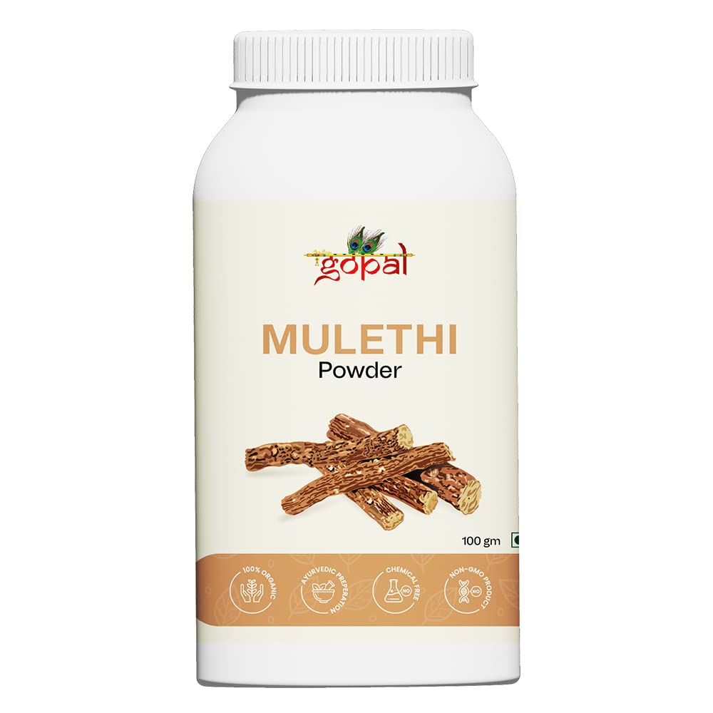 RamGopal Ayurveda 100% Pure Mulethi Powder (Licorice Root) 100g - Natural Hair & Skin Care, Blackhead & Pimple Treatment - Perfect for DIY Face Masks, Herbal Remedies & Ayurvedic Beauty Routines