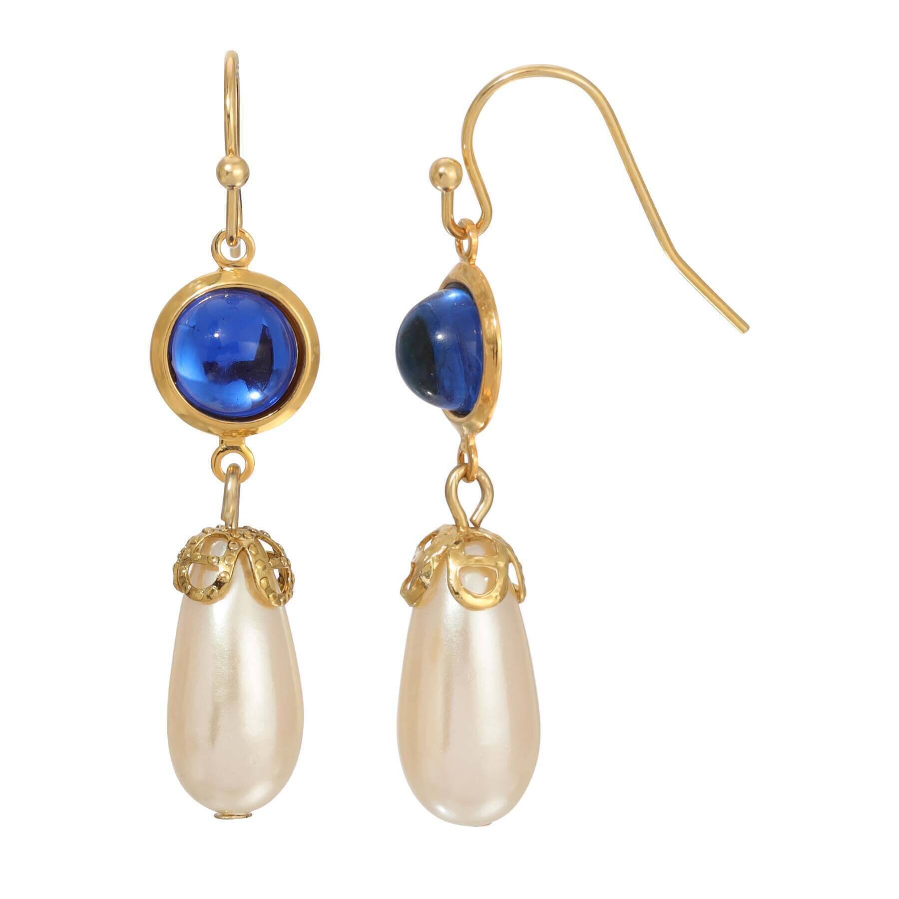 1928 Jewelry Vintage Style Cabochon Stones & Pear Shaped Faux Pearl Drop Earrings for Women - Elegant Dangle Earrings for Party, Wedding & Evening Wear