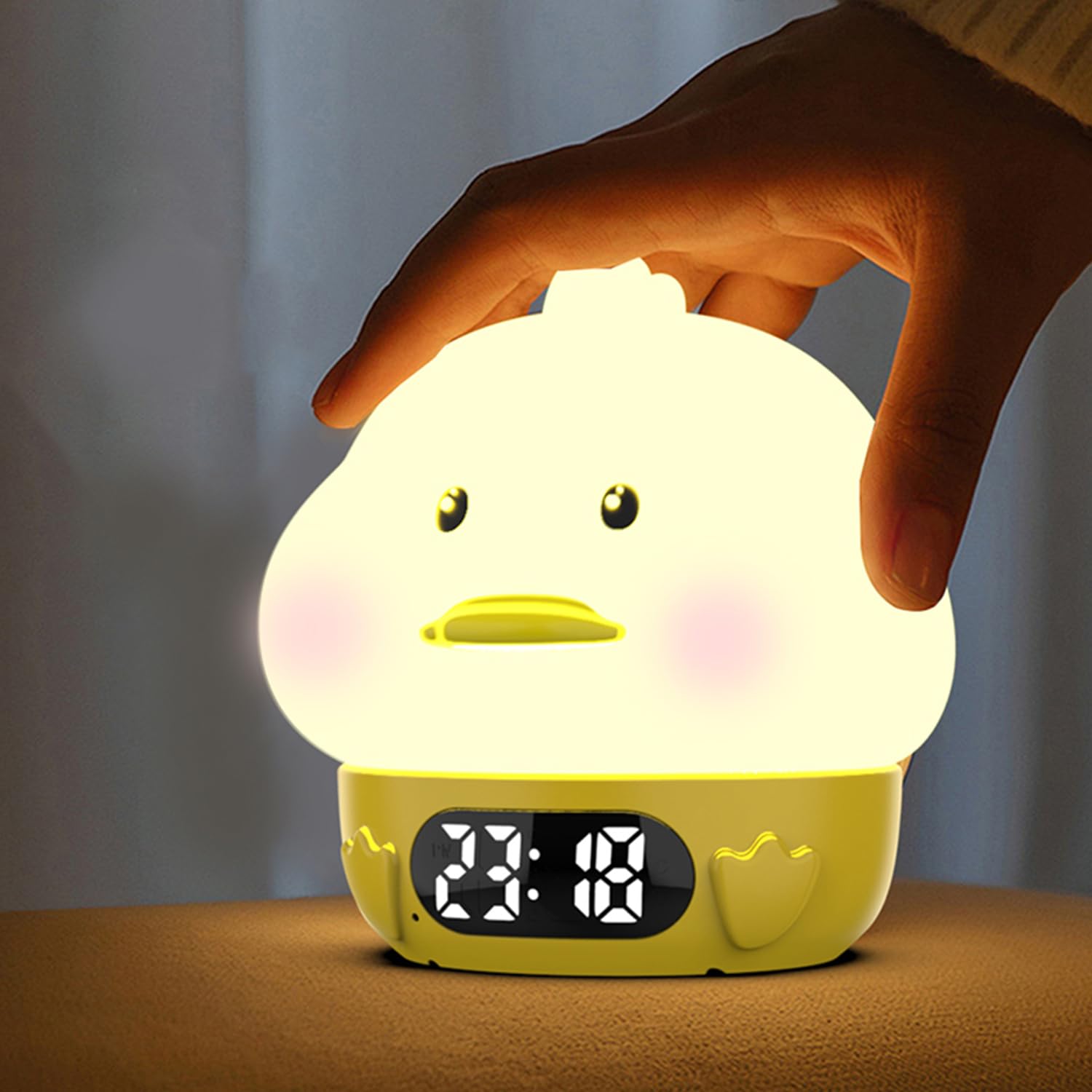 RUISHINE Kids Alarm Clock with Night Light - Duck-Shaped, Temperature Display, RGB Color Changing, Wake-Up Timer, Rechargeable Touch Lamp for Nursery & Breastfeeding | Perfect for Bedrooms, Baby Rooms & Toddler Sleep Training