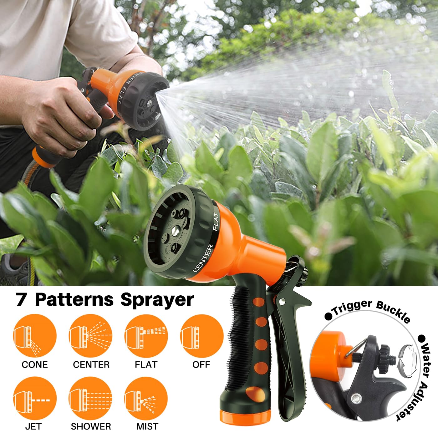 3/8'' Retractable EVA Coil Garden Hose 50FT - Lightweight Expandable Water Hose with Spray Nozzle - Flexible Spiral Hose for RV, Boat, Yard, House Cleaning - Durable Gray & Orange Design - Perfect for Gardening, Car Washing and Outdoor Watering