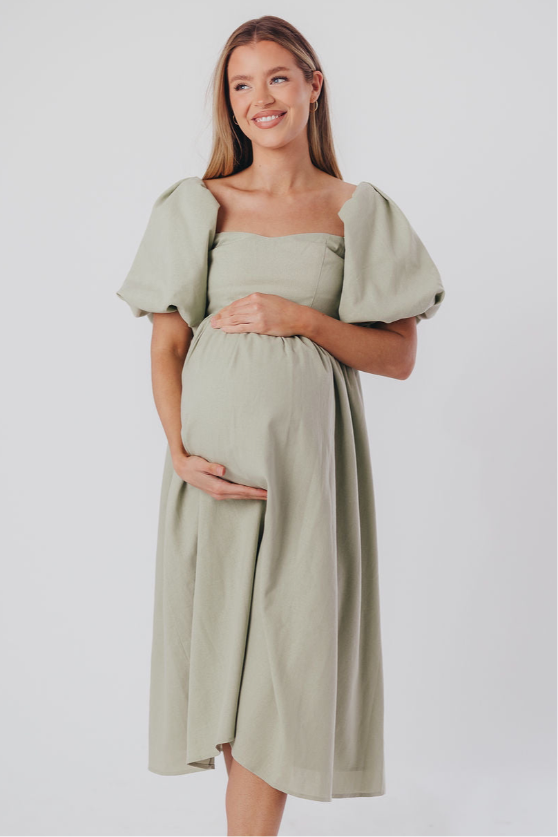 Hamilton Midi Dress in Olive - Bump Friendly Maternity Dress (Sizes S-2XL) | Flowy Summer Dress for Pregnancy, Nursing & Everyday Wear