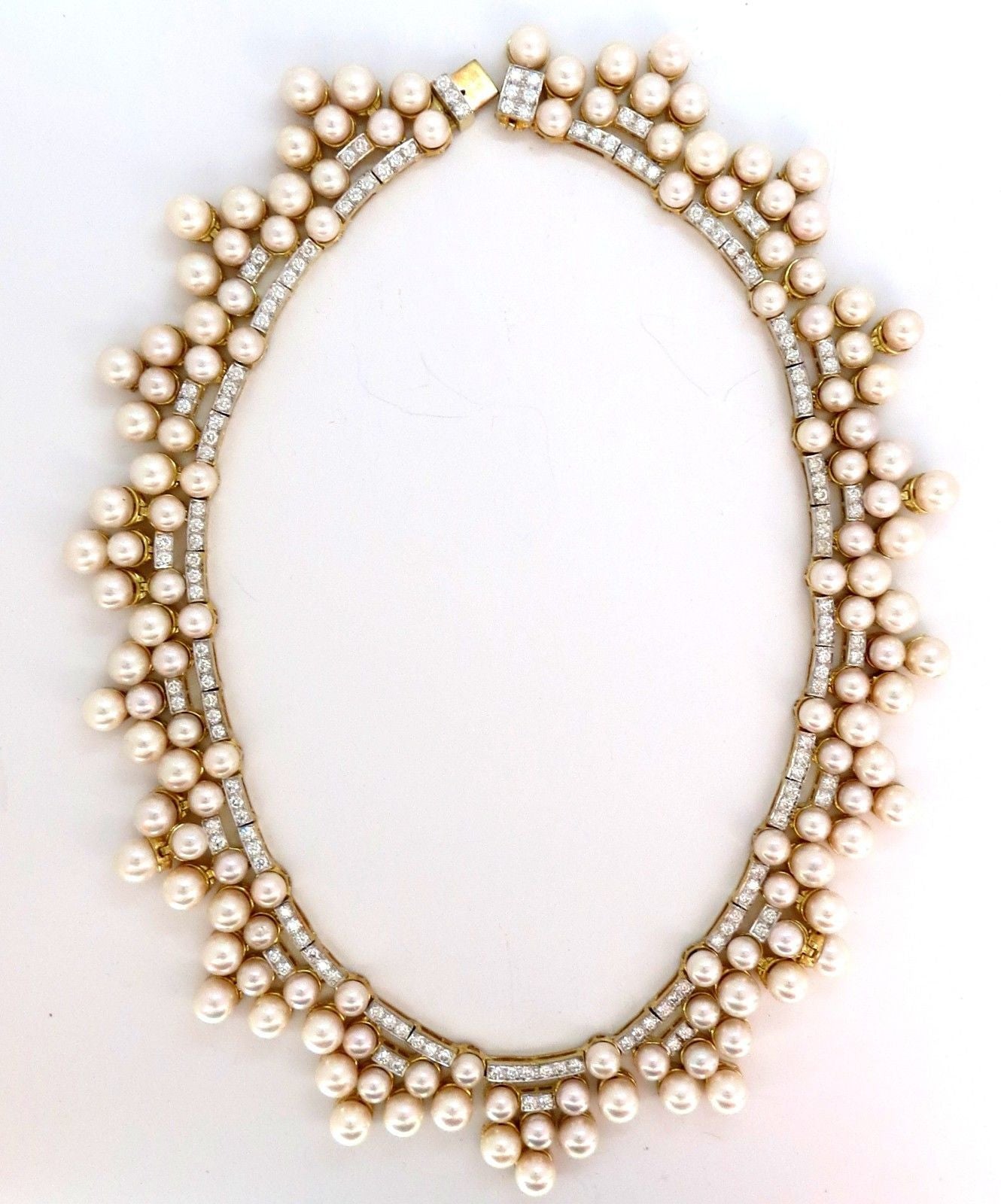 10.00 Carat Natural Diamonds & Akoya Pearls 18K Gold Opera Riviera Deco Necklace - Elegant Jewelry for Weddings, Parties & Special Occasions