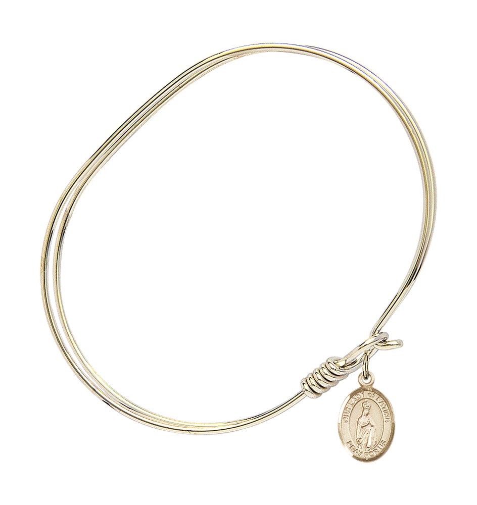 Gold-Filled Oval Eye Hook Bangle Bracelet with Our Lady of Fatima - Elegant Religious Jewelry for Women, Perfect for Church, Weddings & Everyday Wear