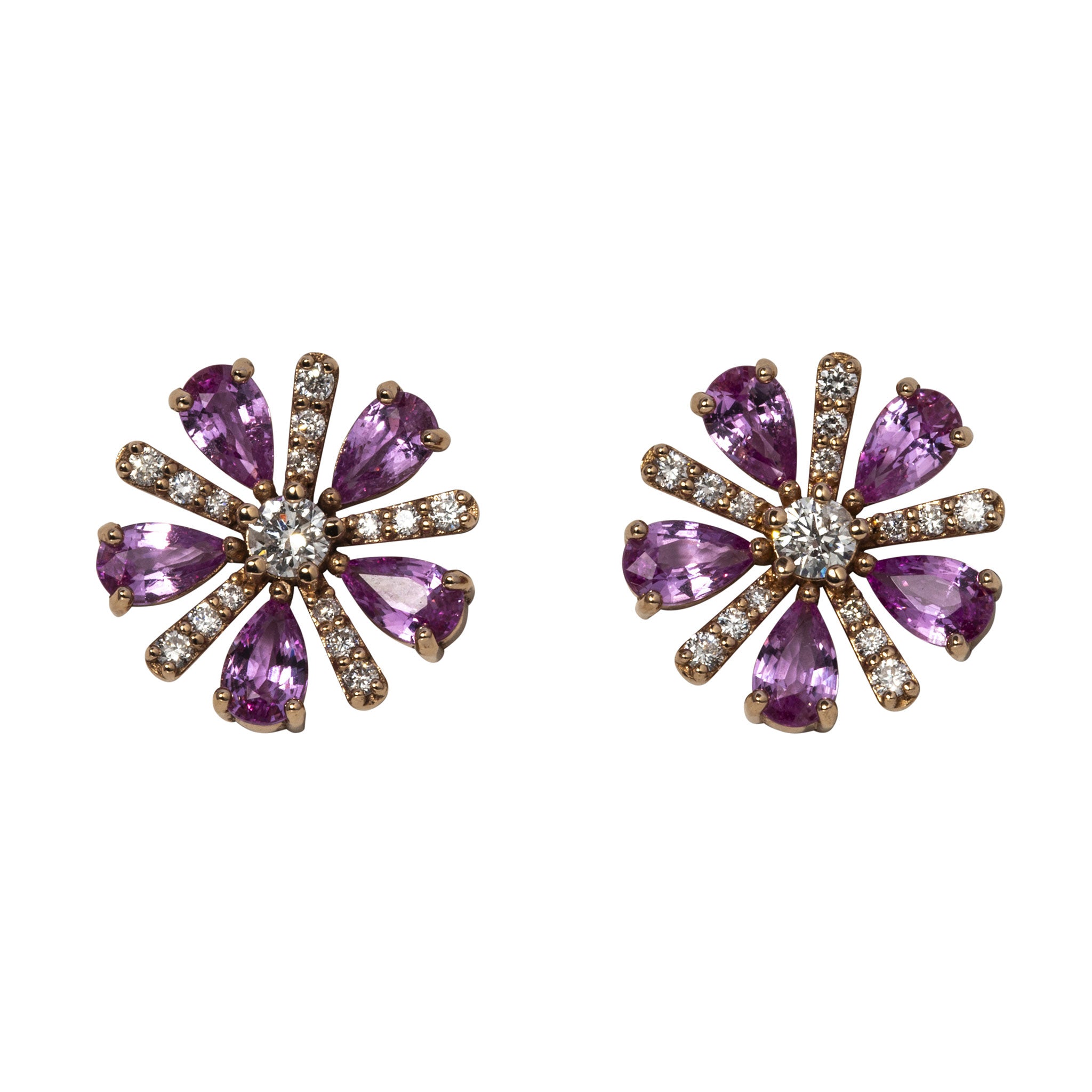 18K Rose Gold Pink Sapphire & Diamond Stud Earrings for Women - Elegant Jewelry Gift for Birthday, Anniversary & Special Occasions