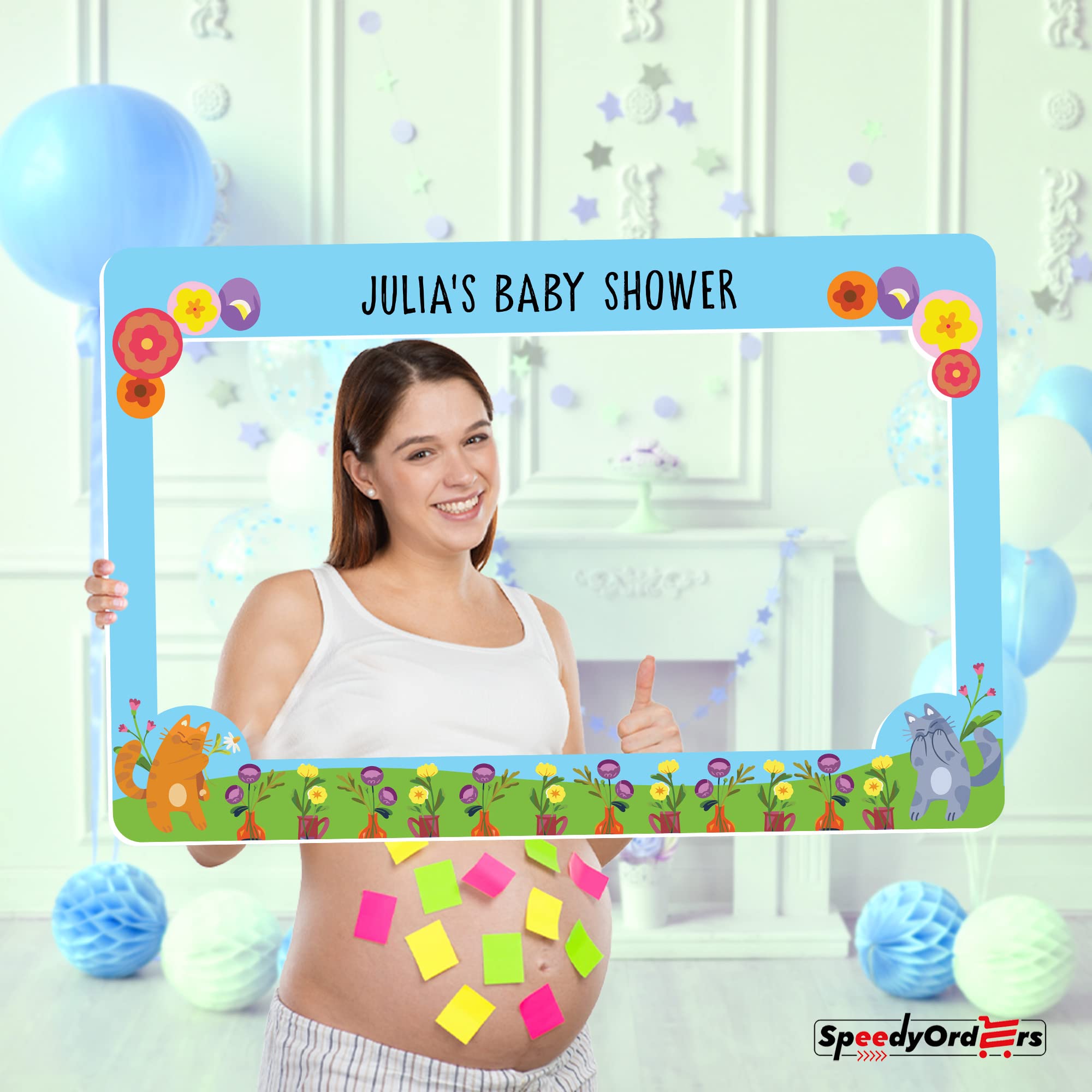 Personalized Cute Cats Baby Shower Photo Booth Frame - Custom PVC Baby Shower Party Photo Frame for Gender Reveal, Newborn Photos & Birthday Decor