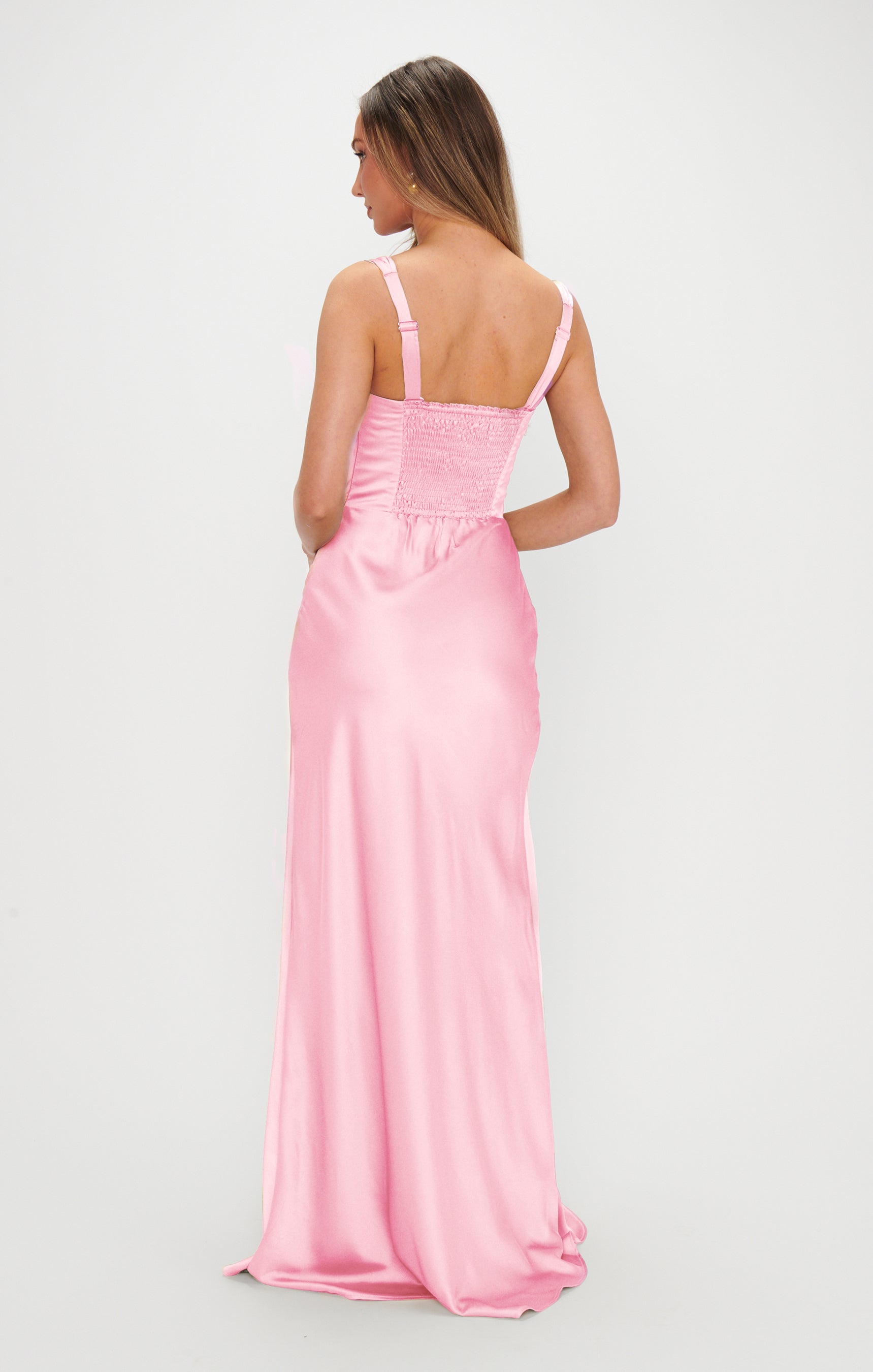 Lana Maxi Dress - Light Pink Luxe Satin Women's Elegant Evening Gown for Parties, Weddings & Special Occasions