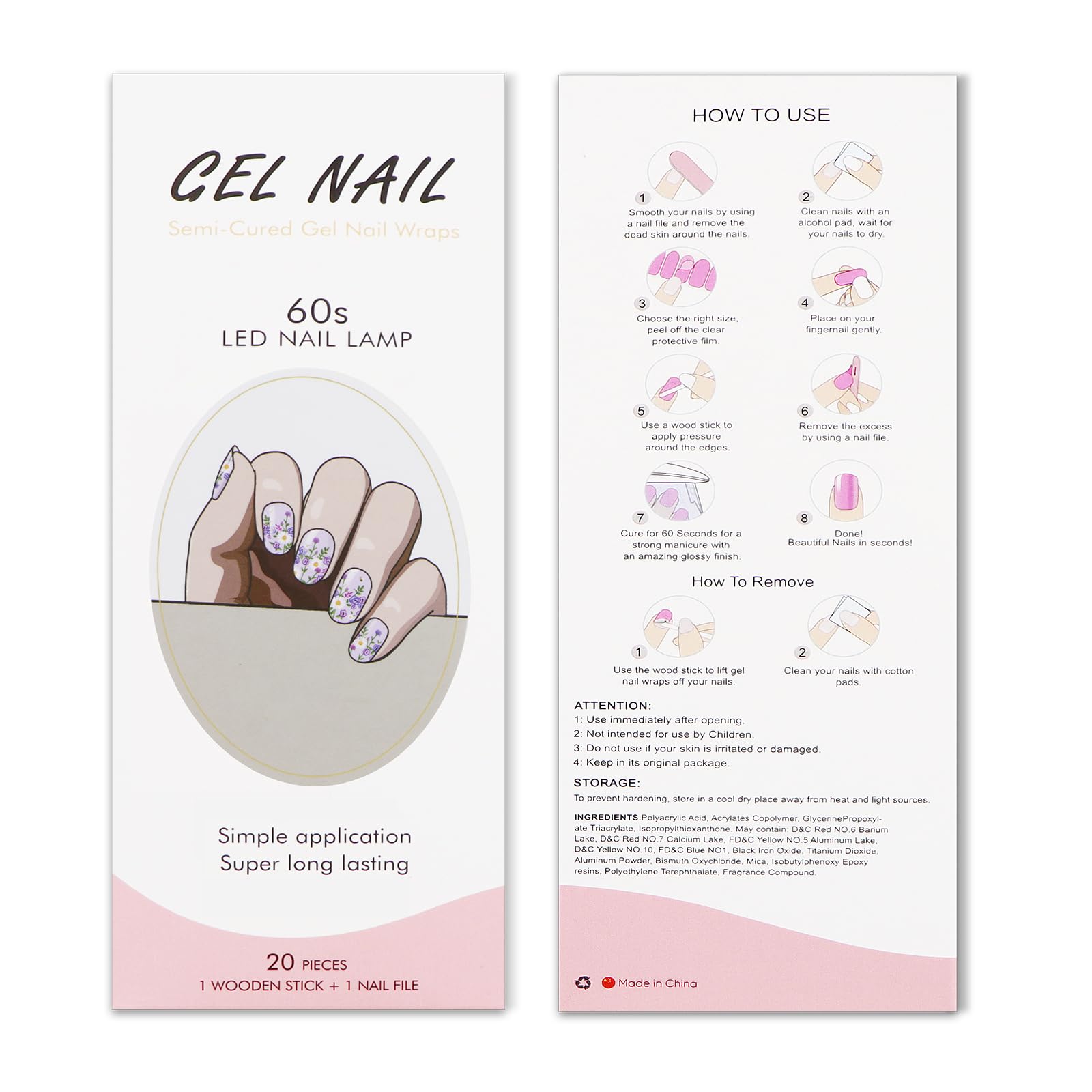 JMEOWIO Purple Flower Semi-Cured Gel Nail Strips - DIY UV/LED Cured Nail Stickers for Salon-Quality Manicures | Perfect for Nail Art Designs, Home Use & Professional Nail Decoration