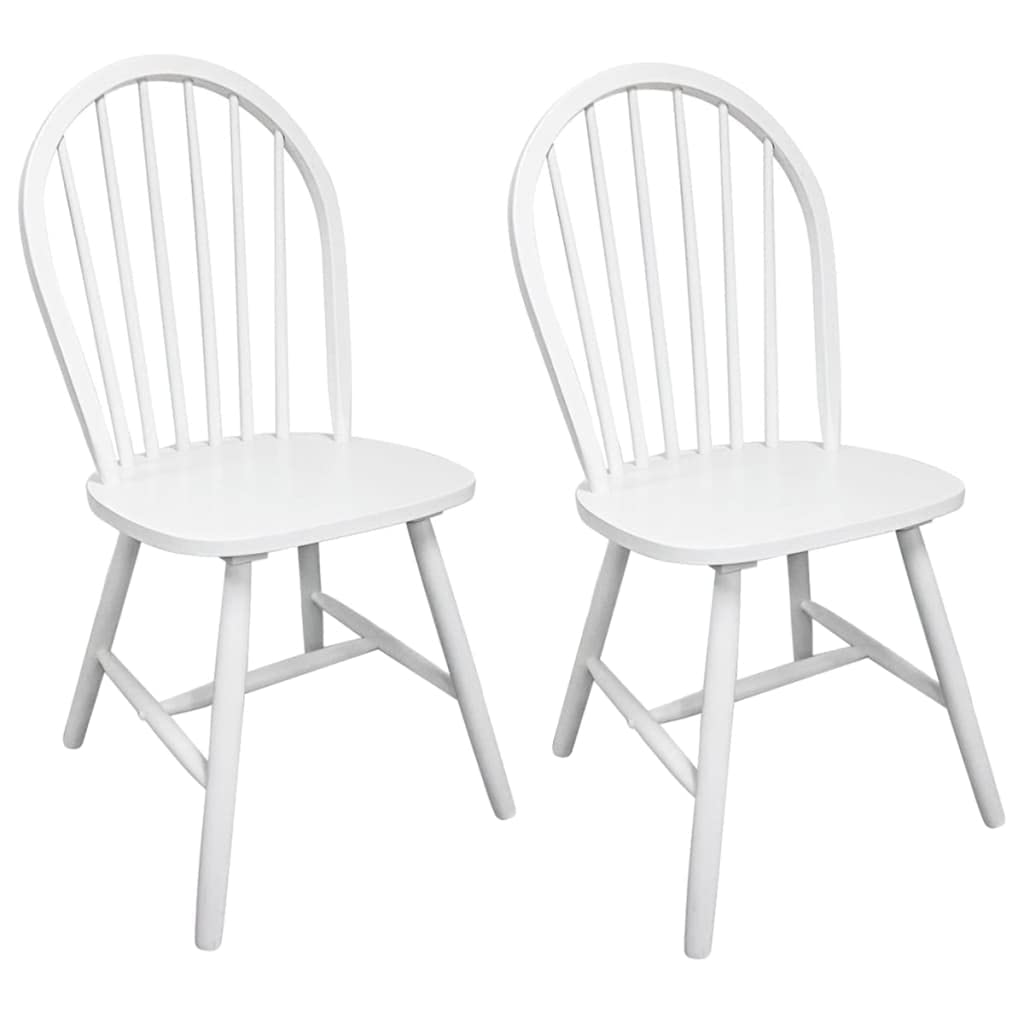 vidaXL Solid Rubber Wood Dining Chairs Set of 2 - Elegant White Modern Scandinavian Style Chairs with Comfortable Rounded Backrest - Perfect for Kitchen, Dining Room, Restaurant & Home Decor