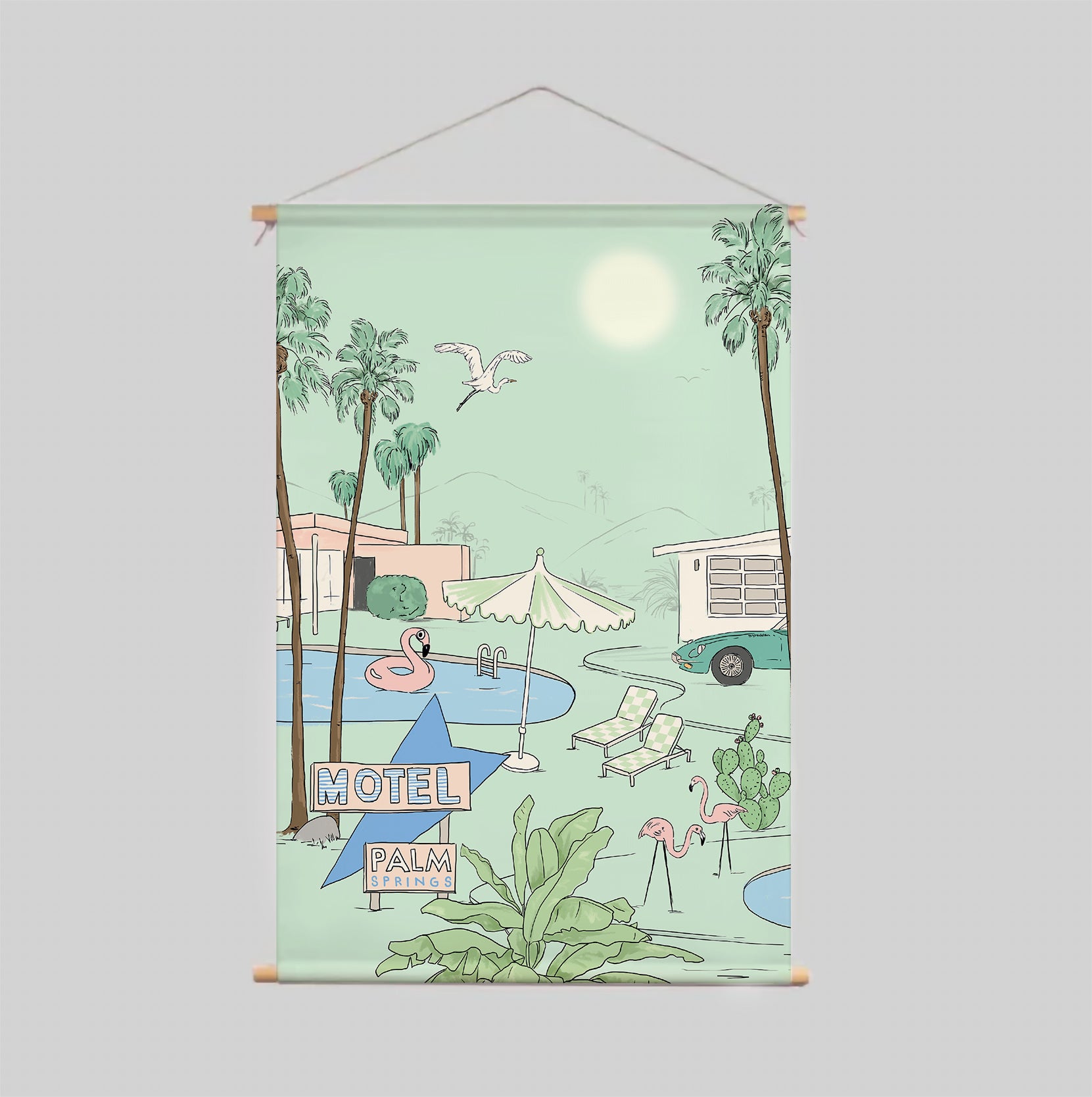 PALM SPRINGS Mint Green Textile Poster - Vintage Style Wall Art for Living Room, Bedroom & Office Decor