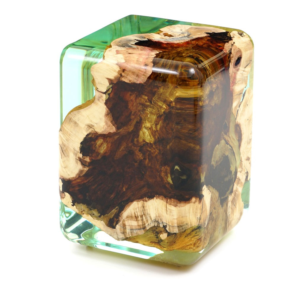 Modern Resin Cube Side Table with Epoxy Wood Design - Stylish Accent Stool for Living Room, Bedroom, or Office Decor