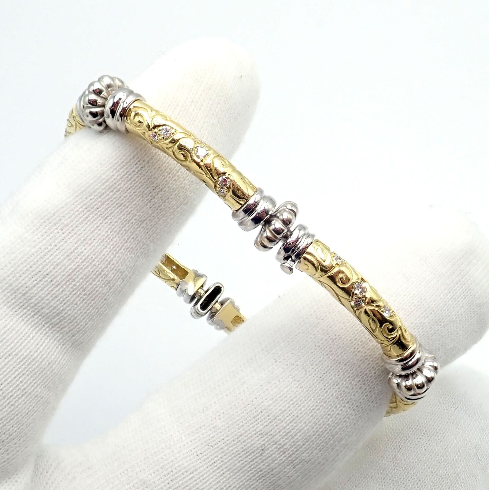 Vintage 18k Yellow & White Gold Diamond Laurel Bracelet for Women - Elegant Jewelry Gift for Anniversary, Wedding & Special Occasions