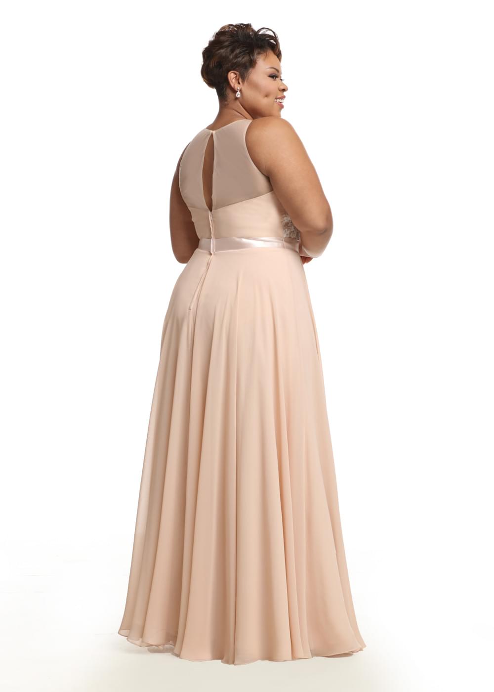 Elegant 80039 Chiffon Bridesmaid Dress with Illusion Lace Halter Neckline - Perfect for Weddings, Prom & Formal Events