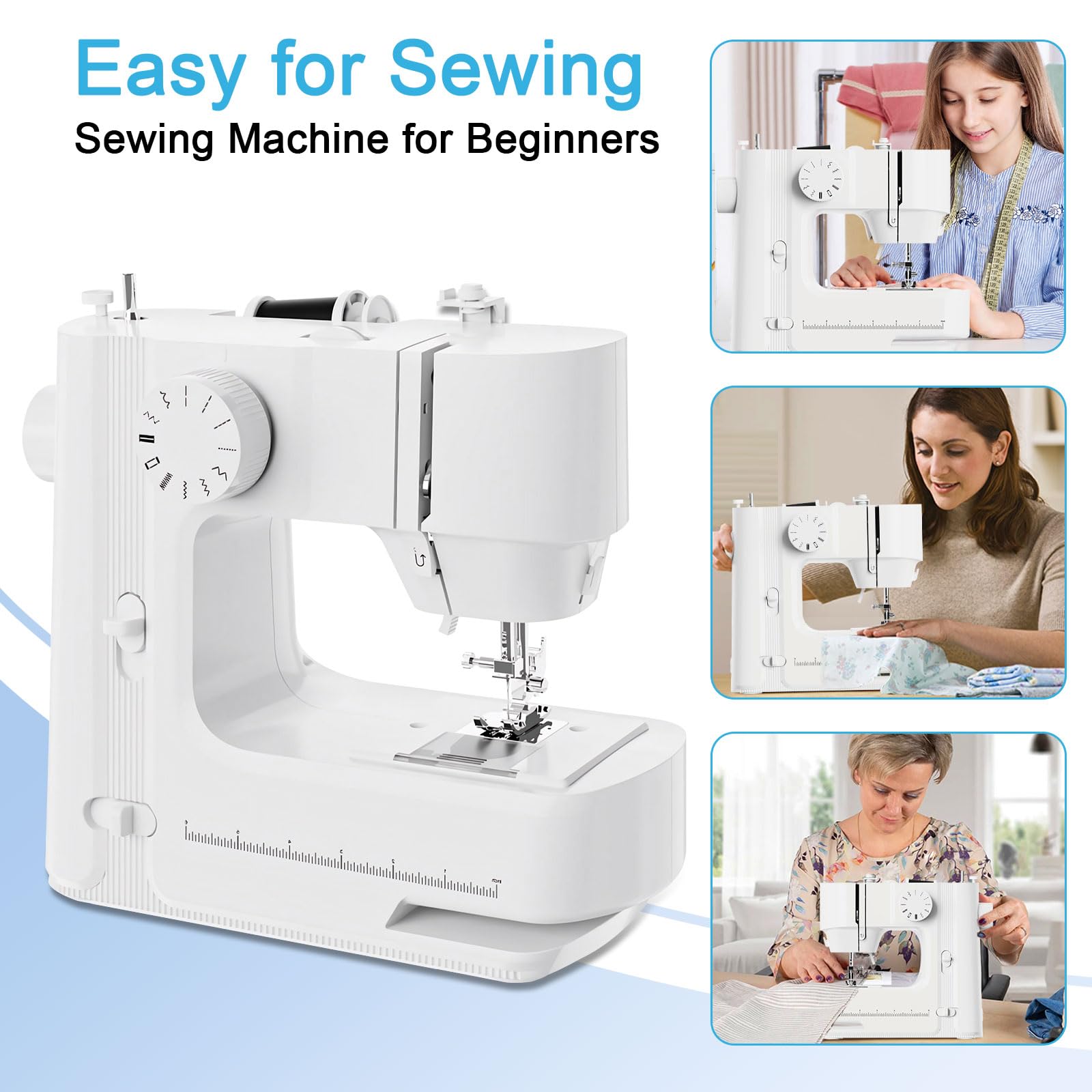 **Beginner Sewing Machine with Light - 12 Stitch Mini Sewing Machine, 2-Speed Adjustable, Forward & Reverse Knob - Easy to Use for Clothes, Fabrics, DIY Projects - Perfect for Home Tailoring & Crafting (White)**