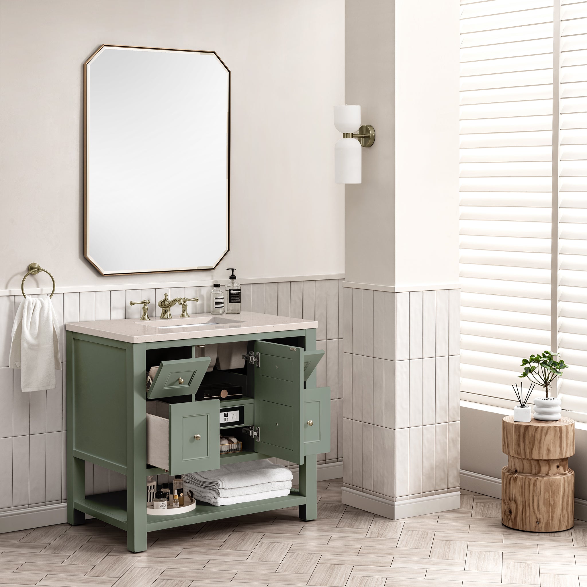 Breckenridge 36 Inch Single Bathroom Vanity with Smokey Celadon Finish & 3CM Eternal Marfil Countertop - Perfect for Modern Home Bathroom Renovation and Small Space Design