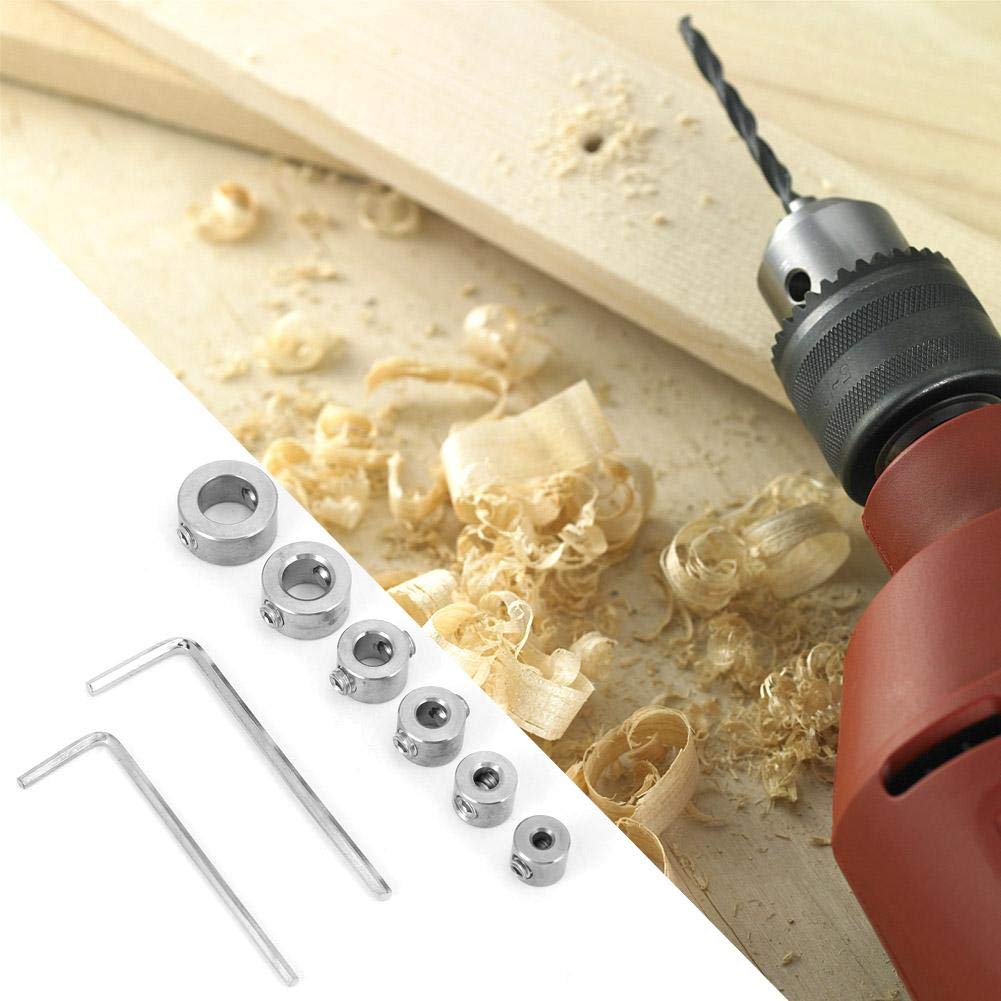 6-Piece Stainless Steel Drill Depth Stop Collar Set (3-10mm) with 2 Hex Wrenches - Perfect for Precision Drilling in Woodworking, Metalworking & DIY Projects