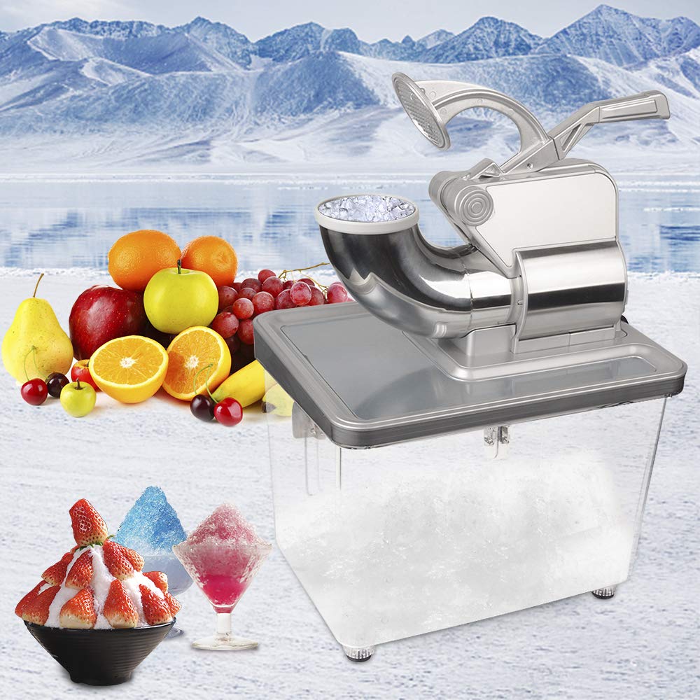 MengK ZOKOP BY-300XTD 120V 350W Commercial Electric Ice Crusher with Removable Dual Blades - Silver | Perfect for Restaurants, Bars, and Smoothie Shops