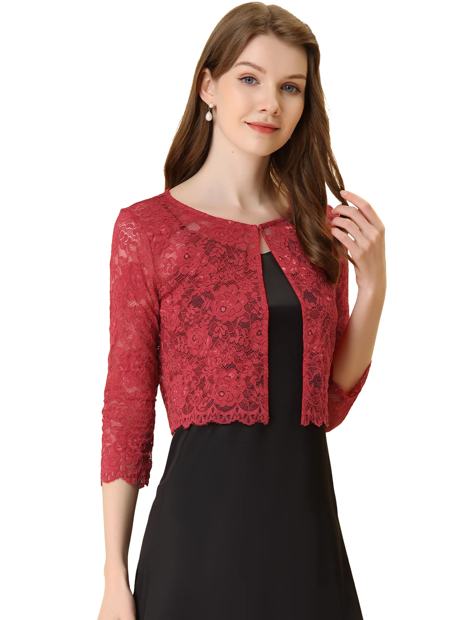 Allegra K Women's Lace Cardigan - Elegant Open Front Floral Sheer Cropped Bolero Shrug for Weddings, Parties & Date Nights