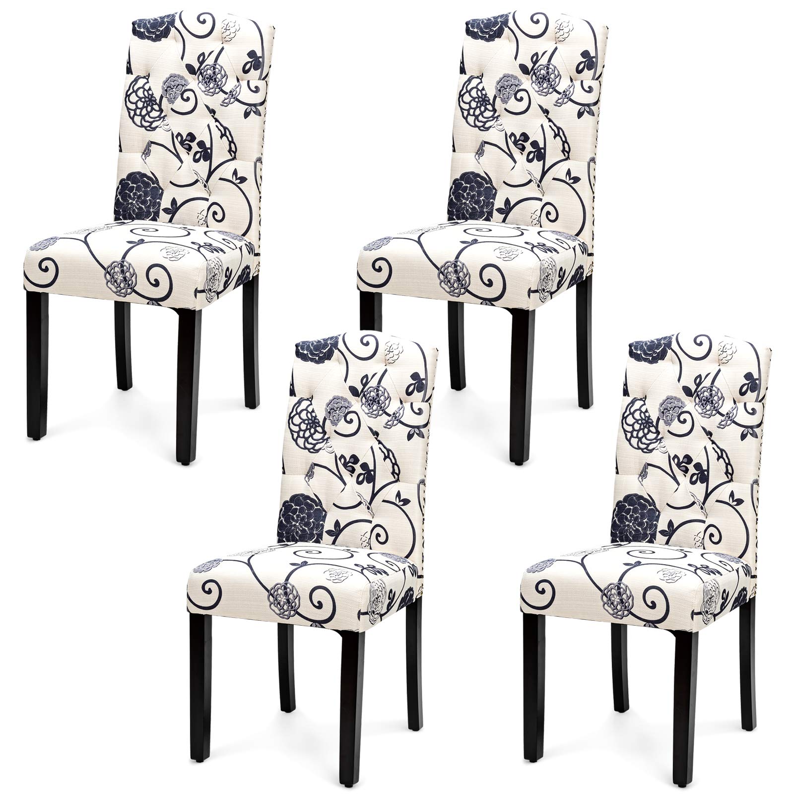 Giantex 4-Piece Tufted Fabric Dining Chair Set with Nailhead Trim, Padded Seat & Tall Backrest - Modern Upholstered Armless Parsons Chairs for Kitchen, Dining Room, Breakfast Nook & Home Decor