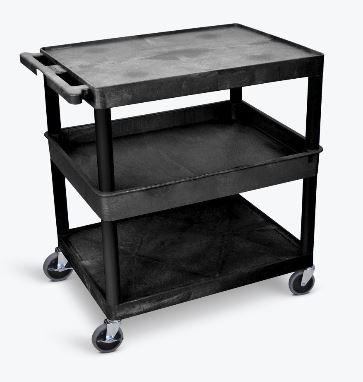 Luxor 3-Tier Large Black Utility Cart with Wheels - Perfect for Kitchen, Office, or Garage Organization & Storage