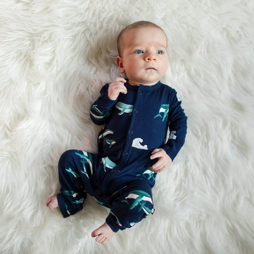 Kyte Baby Snap Romper - Soft Organic Cotton One-Piece Outfit for Newborns & Infants | Humpback Whale Design | Perfect for Playtime, Sleepwear & Photo Shoots
