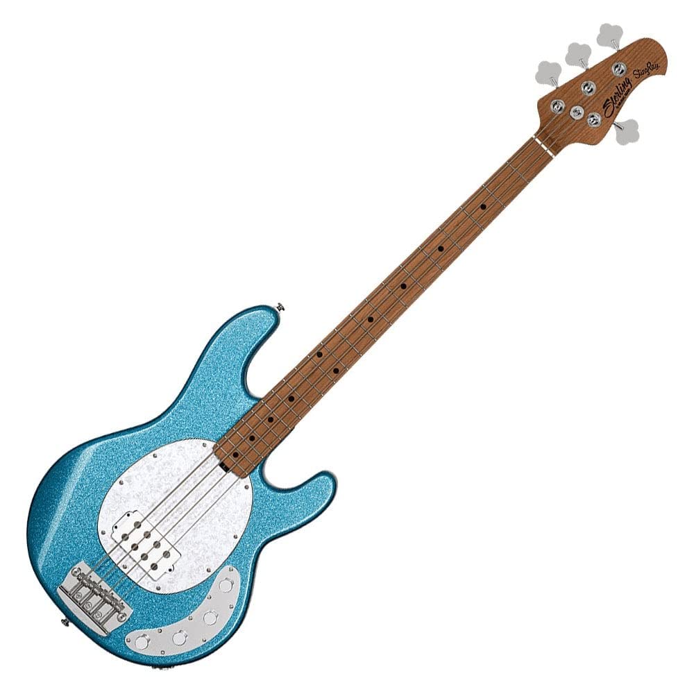 Sterling by Music Man RAY34-BSK-M2 4-String Bass Guitar - Right Handed, Blue Sparkle Finish | Professional Electric Bass for Live Performances, Studio Recording & Music Practice