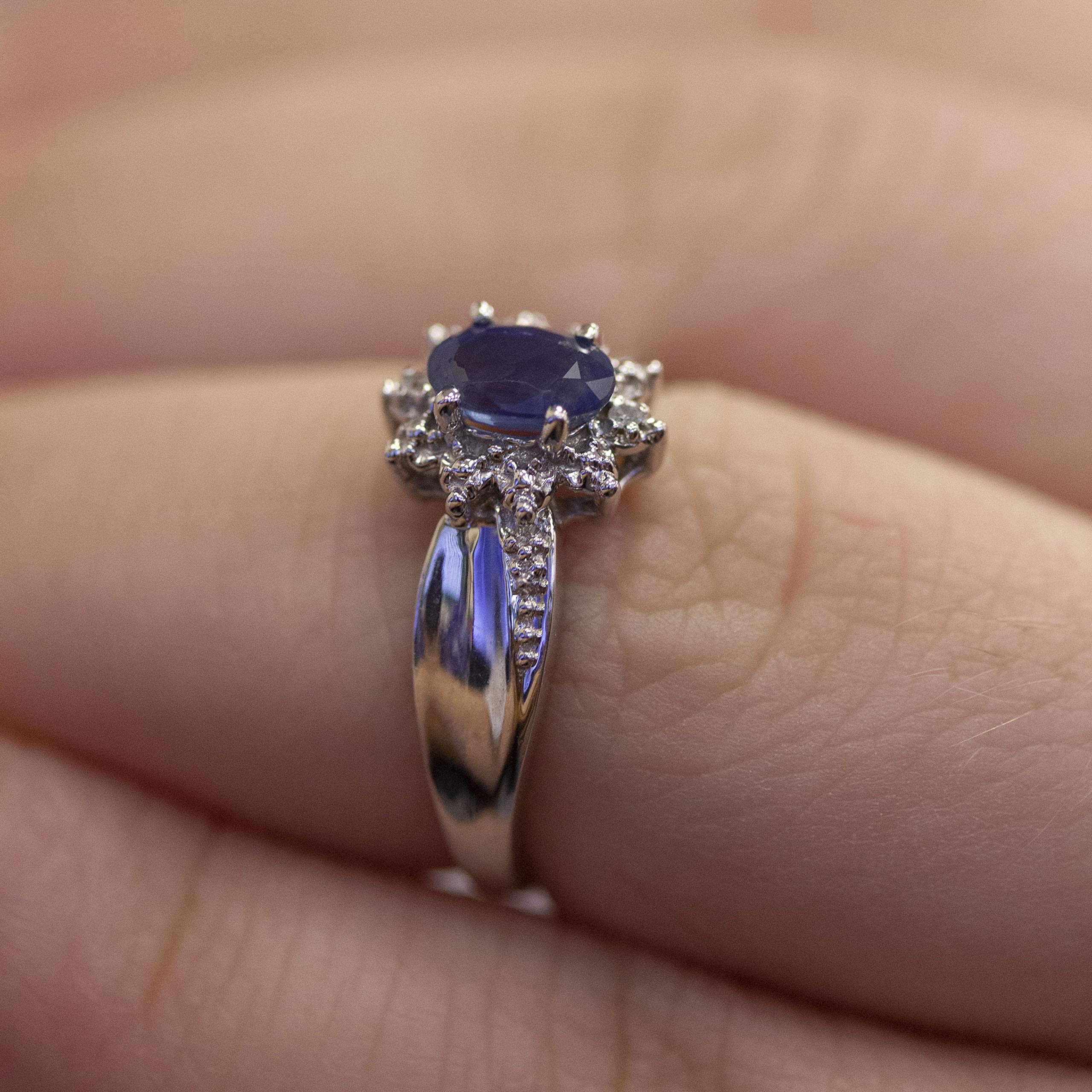10K White Gold Oval Sapphire and Diamond Engagement Ring for Women - Elegant Wedding, Anniversary, or Promise Jewelry Gift