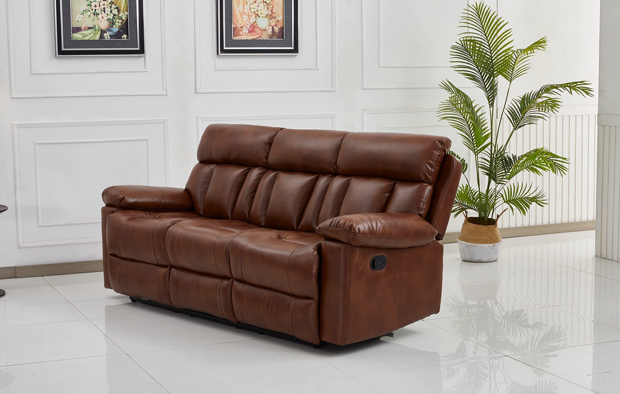 Betsy Furniture Genuine Bonded Leather Reclining Sofa Set - 2-Piece Living Room Sectional with Power Recline (Orange) - Perfect for Home Theater, Family Rooms & Small Spaces