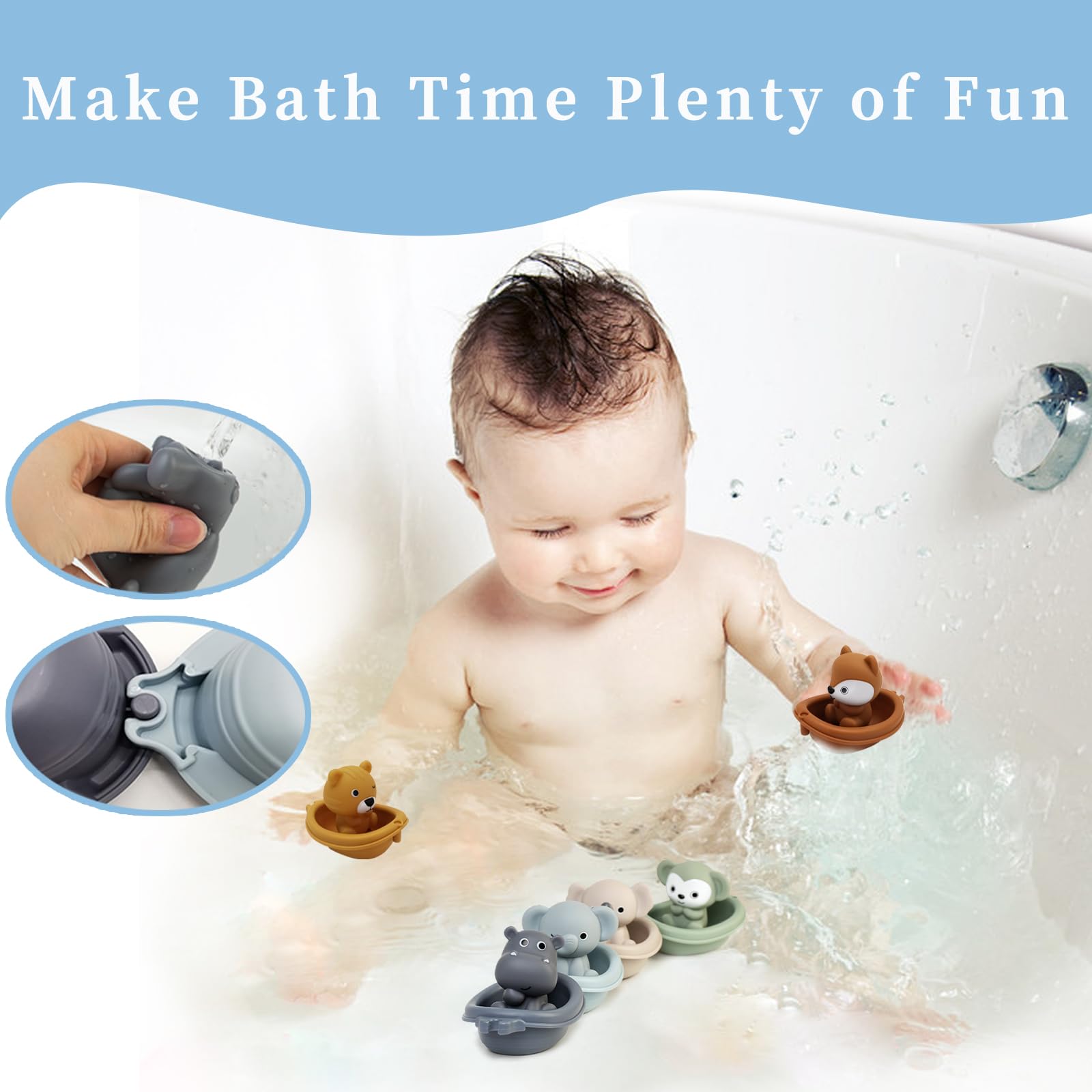 **12-Piece Floating Bath Boats & Silicone Finger Puppets - Fun Baby Bath Toys for Toddlers 1-5 Years, Safe Bathtub & Shower Toys for Boys & Girls - Perfect for Sensory Play & Water Exploration**