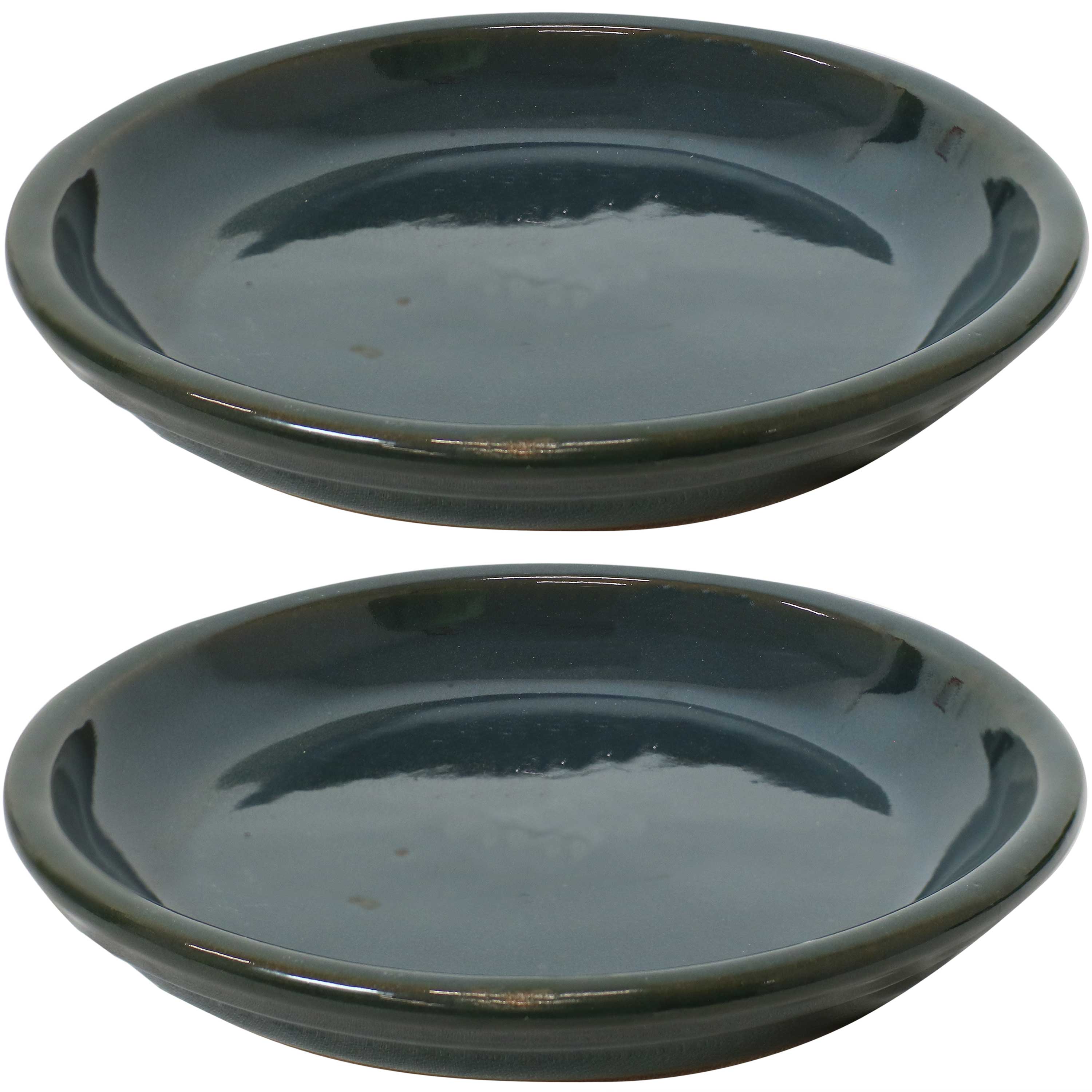 Sunnydaze Set of 2 Glazed Ceramic Planter Saucers - 6 Inch Flower Pot Trays for Indoor & Outdoor Plants - Perfect for Drainage and Protecting Surfaces
