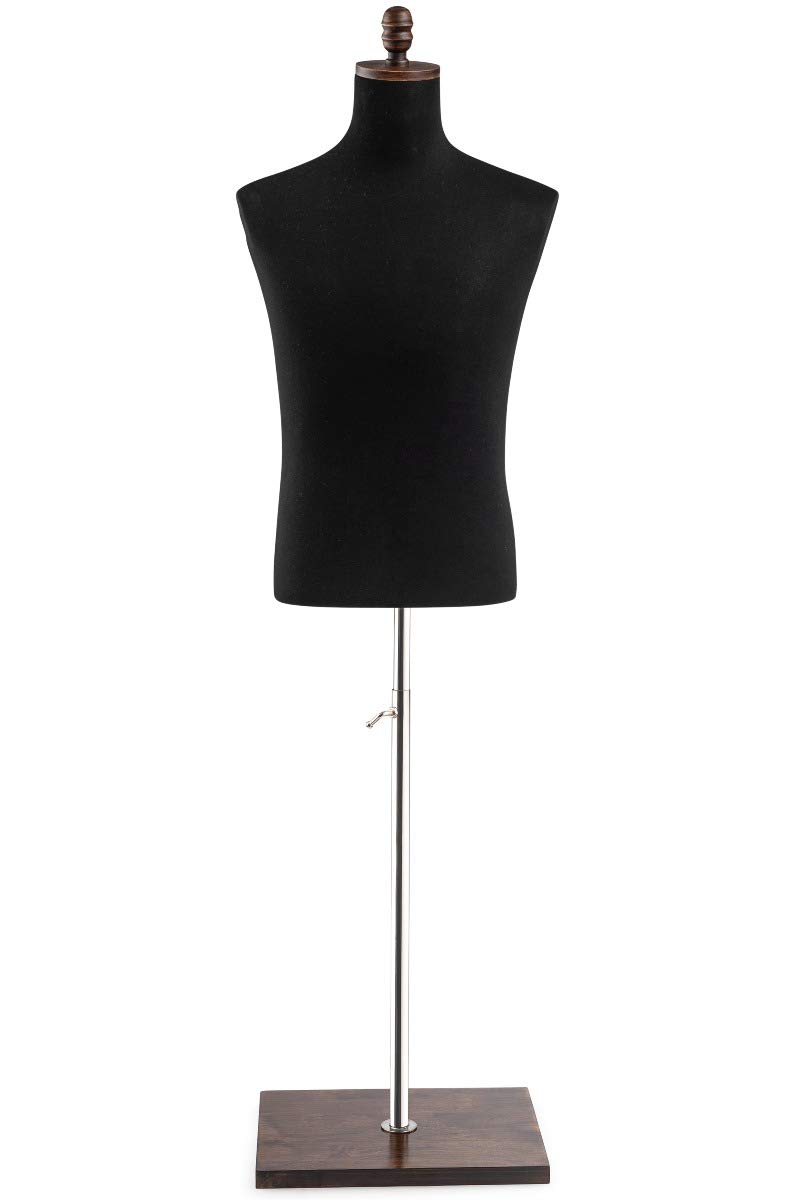 TSC Medium Burgundy Male Dress Form Mannequin - Black Jersey Fabric on Modern Wood Square Base - Perfect for Tailoring, Fashion Design & Boutique Display