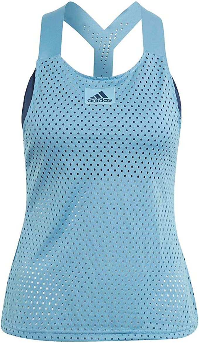 adidas Primeblue Y Tank Top for Women - Hazel Blue/Crew Navy - Small - Eco-Friendly Running & Workout Shirt for Gym, Yoga & Active Lifestyle