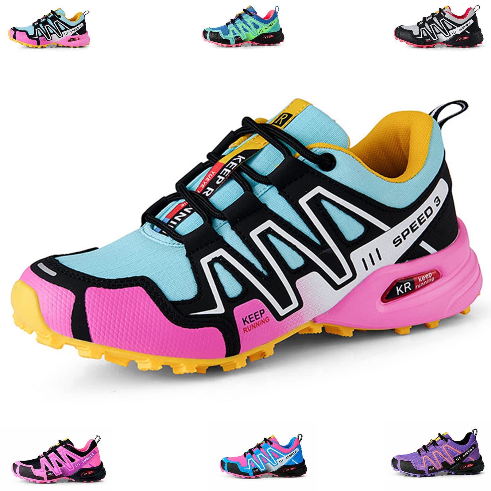 **WYUKN Men's Mountain Bike Cycling Shoes - New Upgraded Breathable MTB Shoes for Road & Trail Riding - Pink Size 1-42 EU - Perfect for Commuting & Off-Road Adventures**