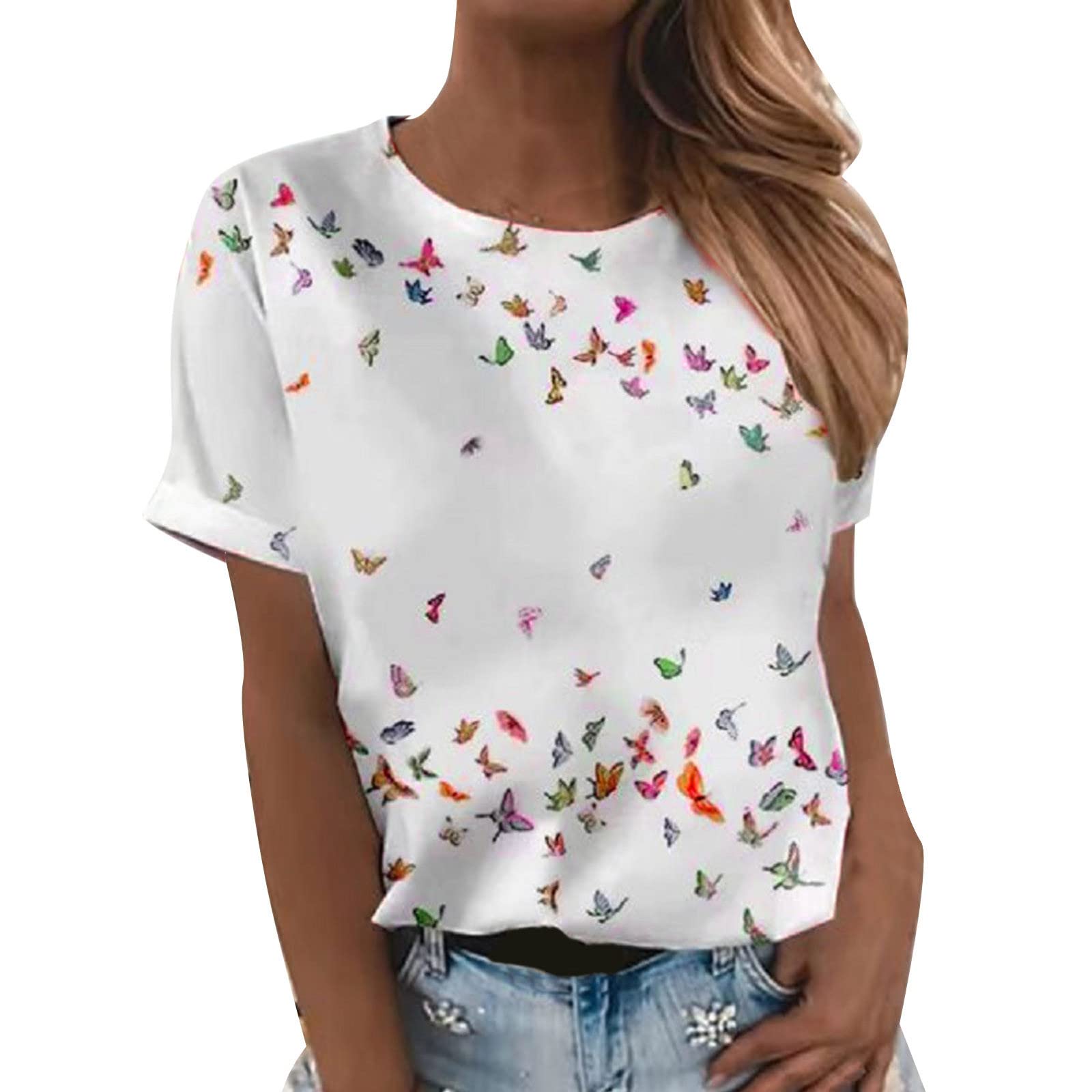MOHAAN Women's Floral Print Short Sleeve T-Shirt - Casual Summer O-Neck Tunic Top for Women | Perfect for Beach Outings, Weekend Brunch & Summer Vacations