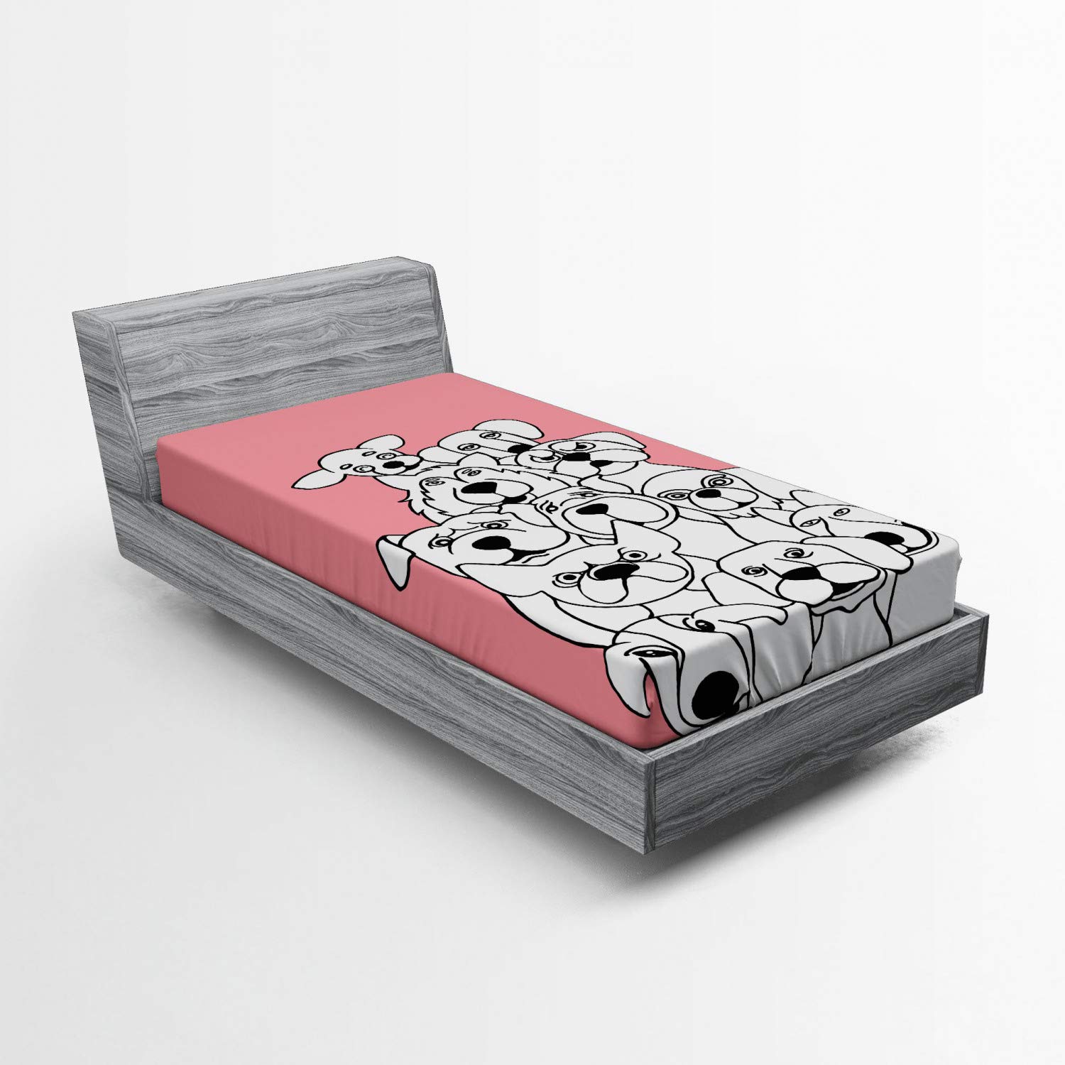 Ambesonne Dog Fitted Sheet - Funny Animal Print, Twin XL Size for Cozy Bed Comfort