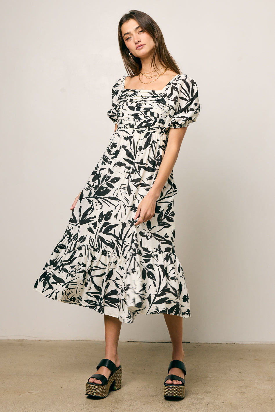 Dorris Pleated Midi Dress for Women - Flowy A-Line Skirt Dress with Pockets, Elegant Office & Party Wear, Perfect for Work, Date Night & Special Occasions
