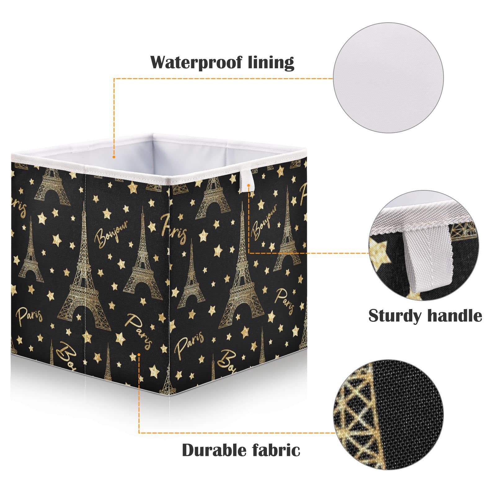 Collapsible Rectangular Storage Basket - Large Eiffel Tower Design Toy Organizer Bin for Shelves, Closet, Nursery & Home Decor | Perfect for Kids' Room, Playroom & Bedroom Organization