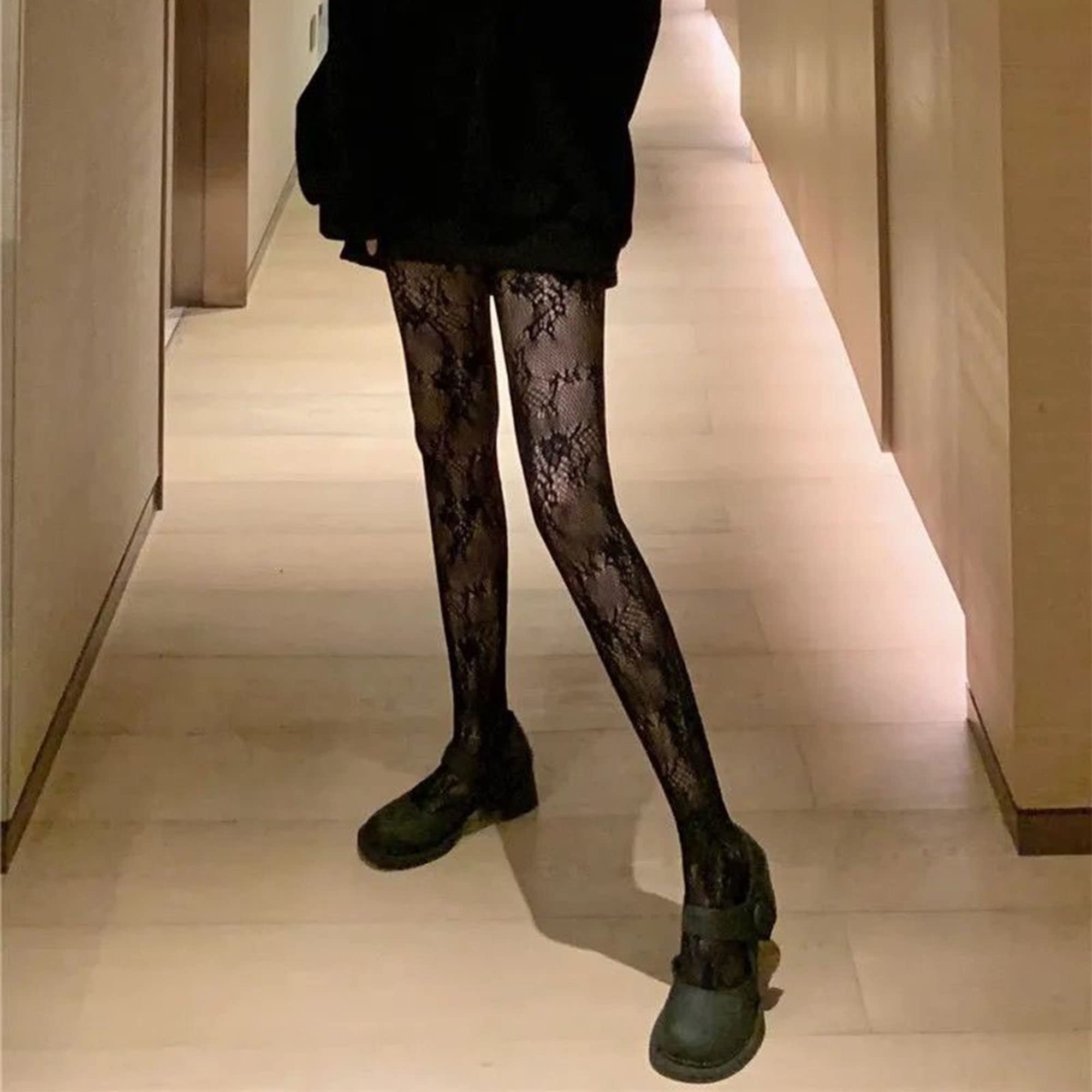 Women's Black Fishnet Tights - High Waist Semi-Transparent for Nightlife & Parties