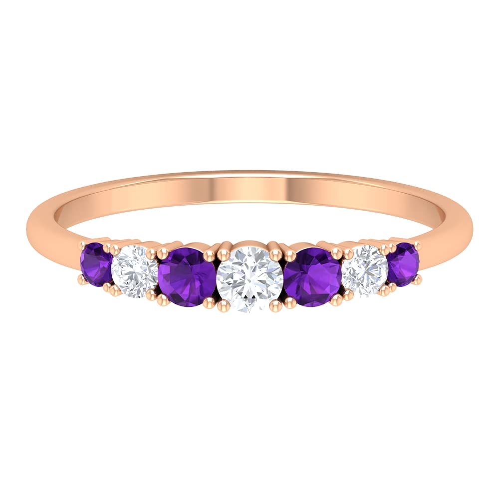 1/2 CT Natural Amethyst and Diamond Eternity Ring - 14K Solid Gold Violet Amethyst Half Eternity Band for Women - Perfect for Valentine's Day, Anniversary & Wedding Jewelry Gifts