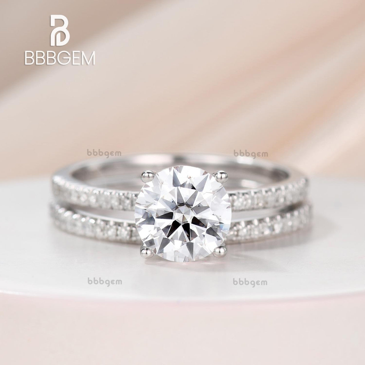 Moissanite Engagement Ring & Wedding Band Set - 7mm Round Solitaire Eternity Ring in 14K Rose Gold (D-E-F Colorless) | Perfect for Proposals, Anniversaries & Bridal Jewelry
