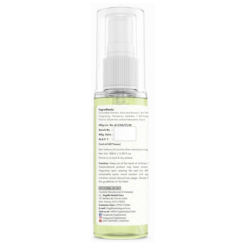 Orgello Herbal Cucumber Toner Mist Spray - Alcohol-Free Facial Toner for Pore Tightening, Skin Purifying & Glowing Complexion (2 x 100ml) | Refreshing Face Mist for Daily Skincare Routine, Post-Workout Revival & Travel Essential