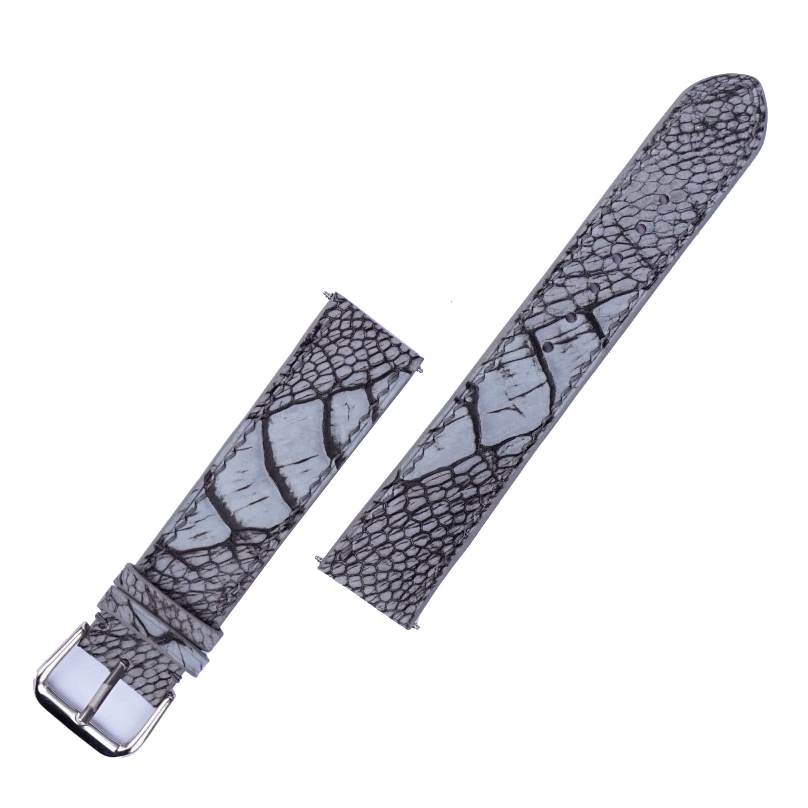 Premium 20mm Nubuck Ostrich Leather Watch Band with Steel Folding Clasp - Grey Ostrich Leg Watch Strap for Men & Women | Perfect for Dress Watches, Business Attire & Formal Occasions