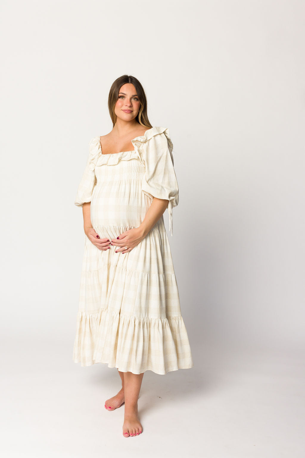 Clea Dress in Natural Plaid - Bump Friendly Maternity Dress for Women | Comfortable & Stylish Pregnancy Outfit for Work, Parties & Everyday Wear