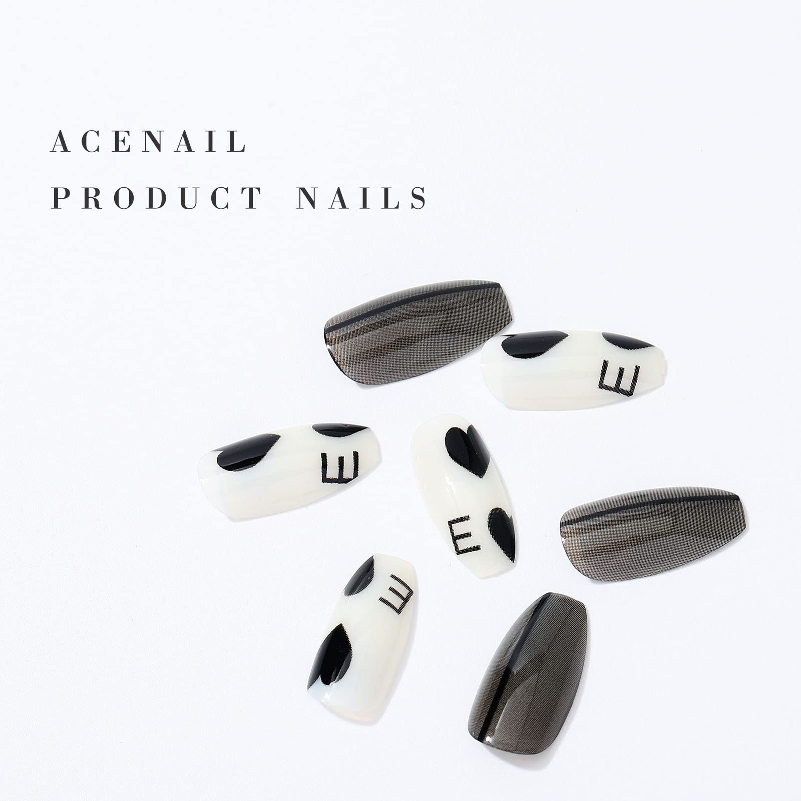 Acenail Press on Nails - Medium Length Glossy Fake Nails with 3D French Tip Designs, 24Pcs Clear Full Cover Acrylic Artificial Nails for Women & Girls (#7 Coffin Heart) - Perfect for Parties, Weddings & Everyday Glam