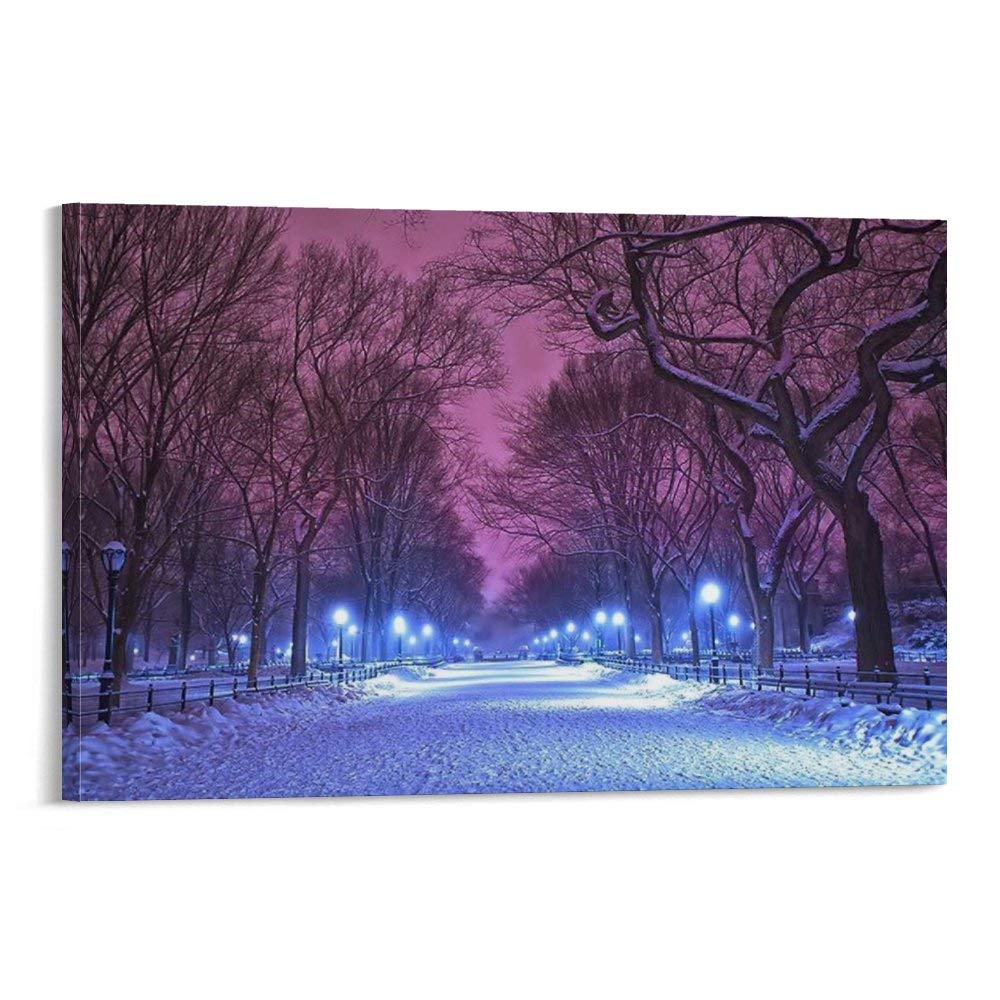 New York City Central Park Snow Scene Canvas Wall Art - 12x18 Inch (30x45cm) Winter Landscape Photography Poster for Living Room & Bedroom Decor | Home Office Wall Decoration | Perfect Gift for NYC Lovers