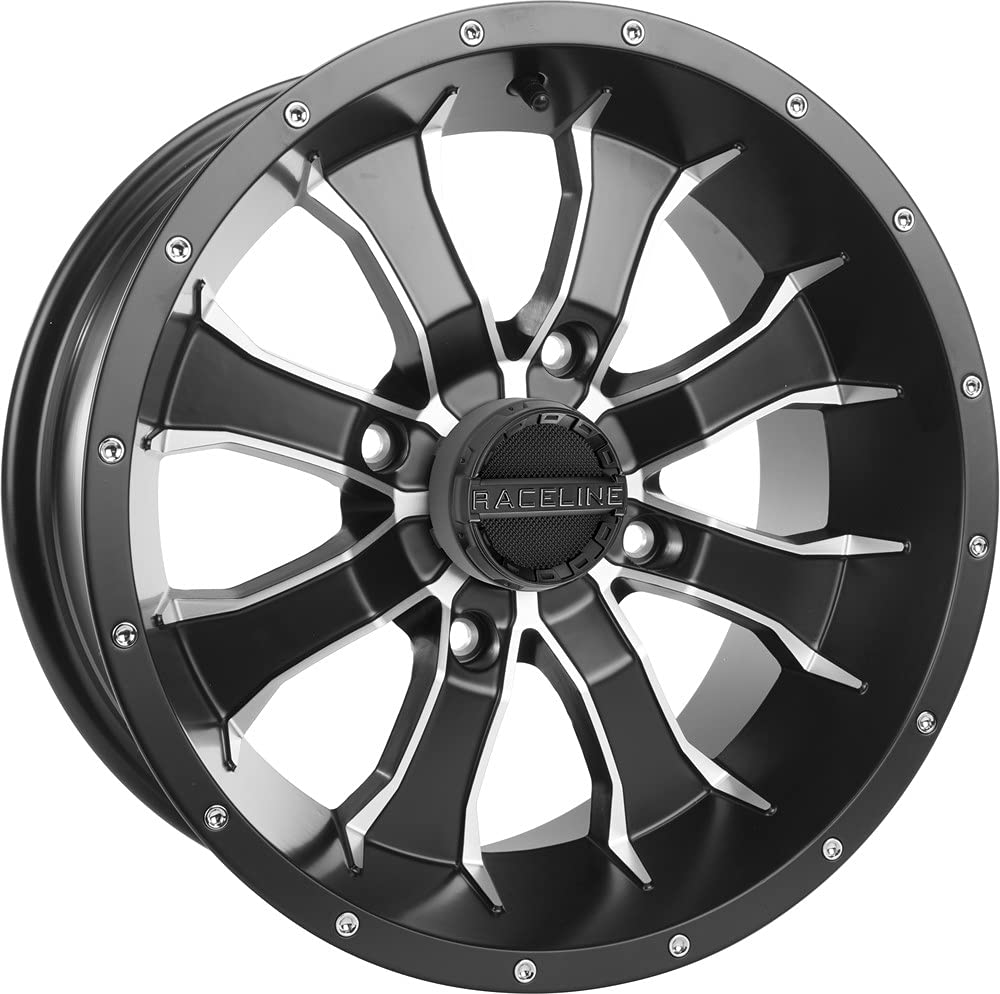 Raceline Mamba 14x7 Black Machined Wheels - Set of 4 - 4/156 Bolt Pattern +5MM Offset - Perfect for Off-Road Trucks & Jeeps