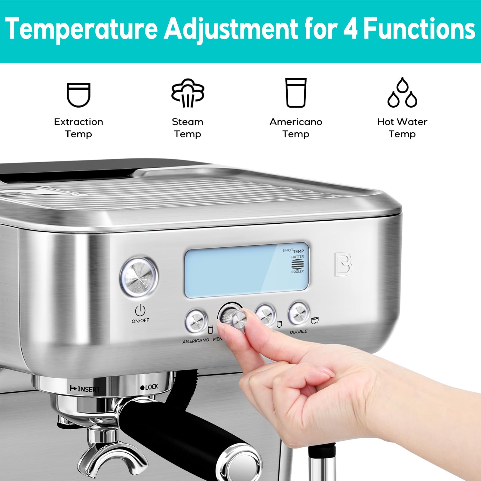 CASABREWS 20 Bar Professional Espresso Machine with Automatic Milk Frother & Dual Boiler System - LCD Display Cappuccino Latte Maker with Hot Water Function for Americano (Silver) - Perfect for Home Baristas & Coffee Enthusiasts