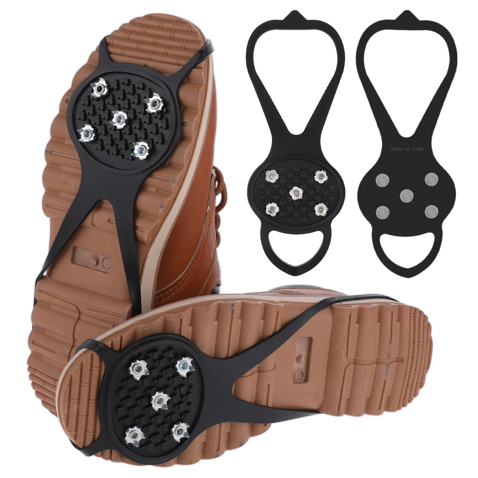 Non-Slip Ice Cleats for Shoes & Boots - Universal Gripper Spikes with 5 Steel Studs for Walking, Running, Hunting & Fishing | Traction Cleats for Snow, Ice & Outdoor Sports | Perfect for Hiking, Winter Jogging & Slippery Terrain