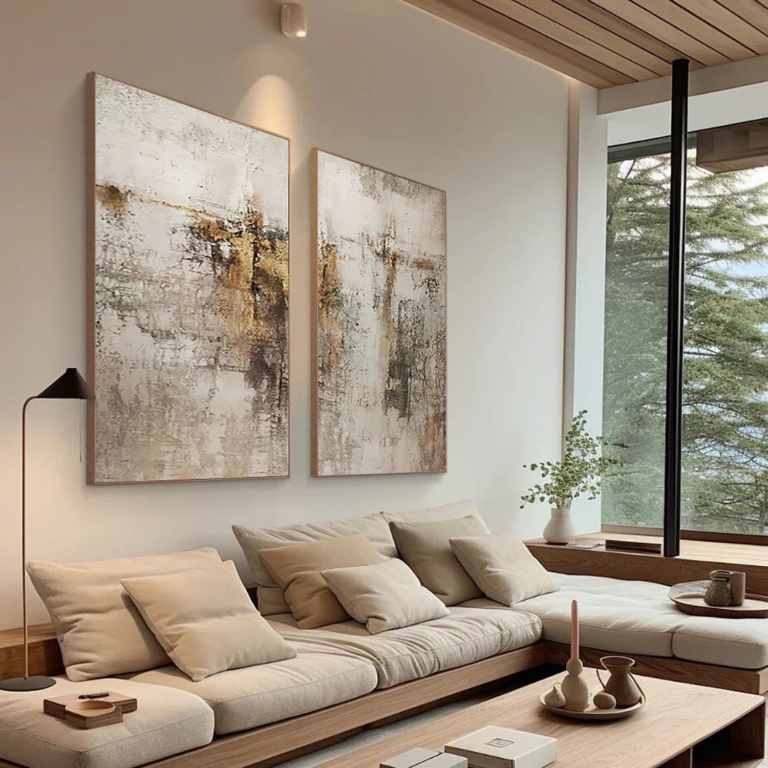 Abstract Tranquility Wall Art Set of 2 - Modern Minimalist Canvas Paintings for Living Room, Bedroom & Office Decor - #WS266